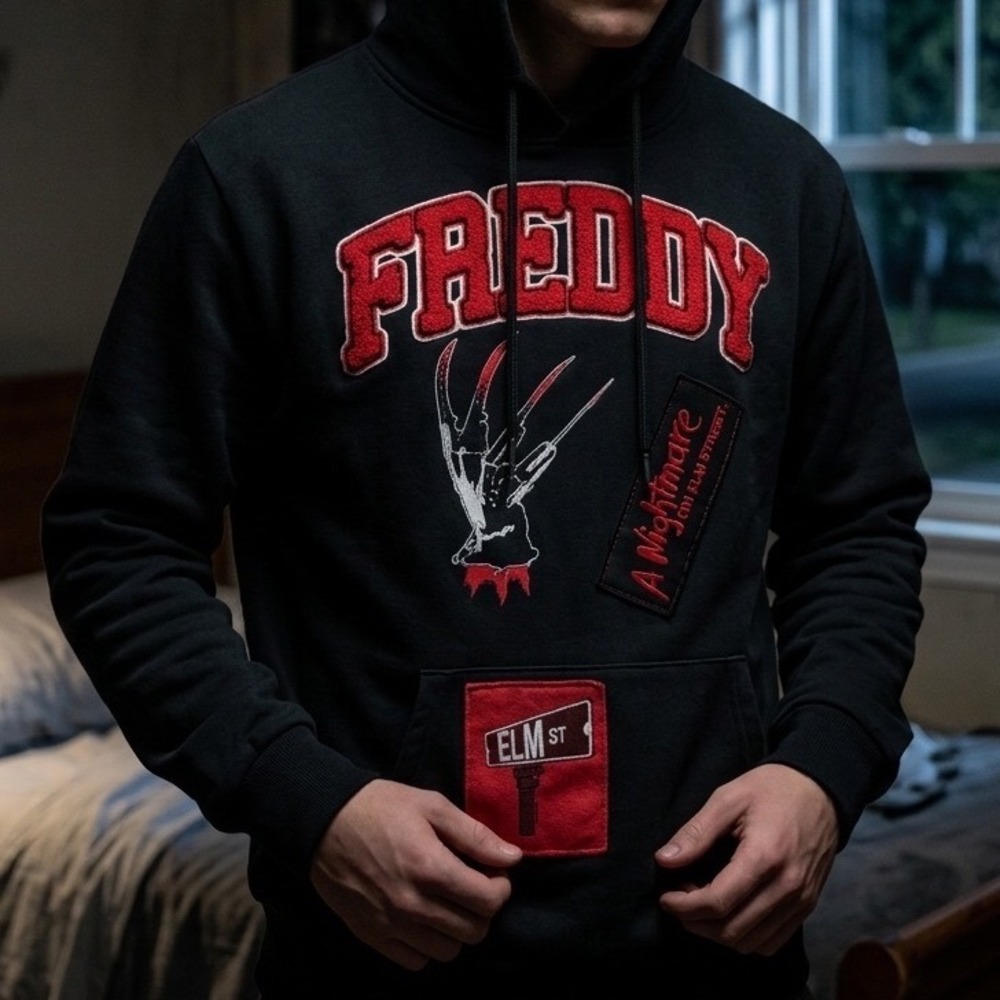 A Nightmare on Elm Street Freddy Krueger Black Hoodie Chenille Patch Mens Medium